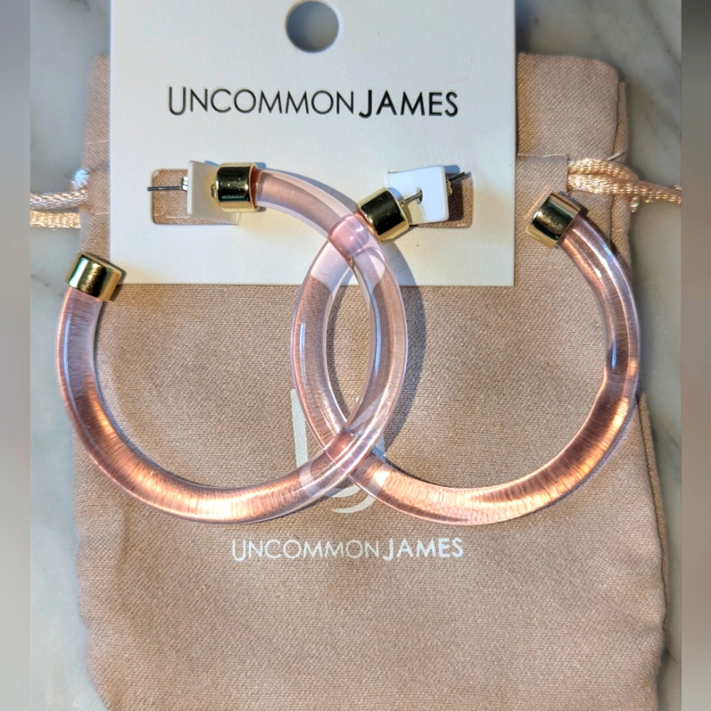 NIB Uncommon James Blush Pink Resin and Gold Hoop Earrings